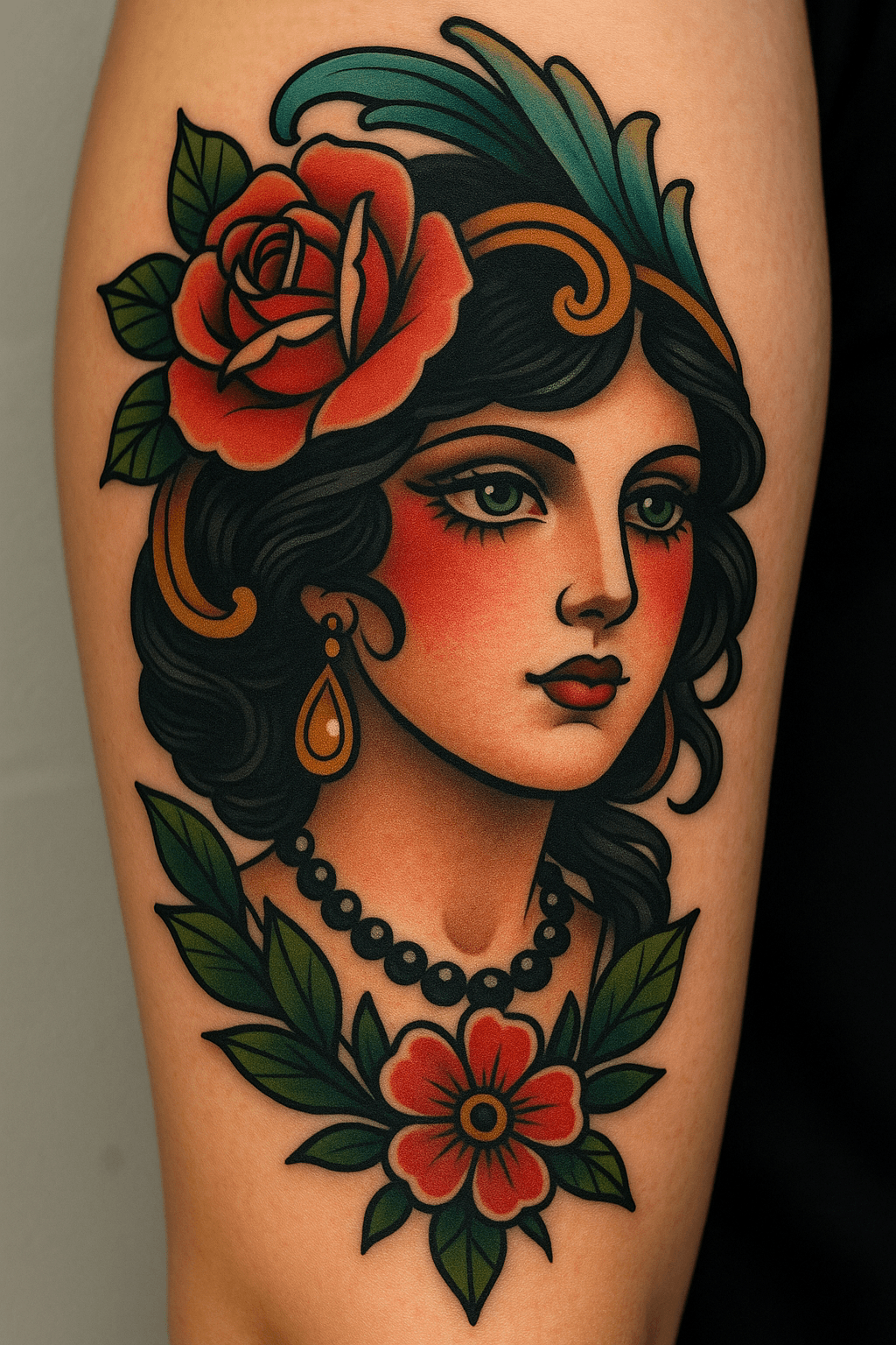 Neo-traditional tattoo by Sarah Chen